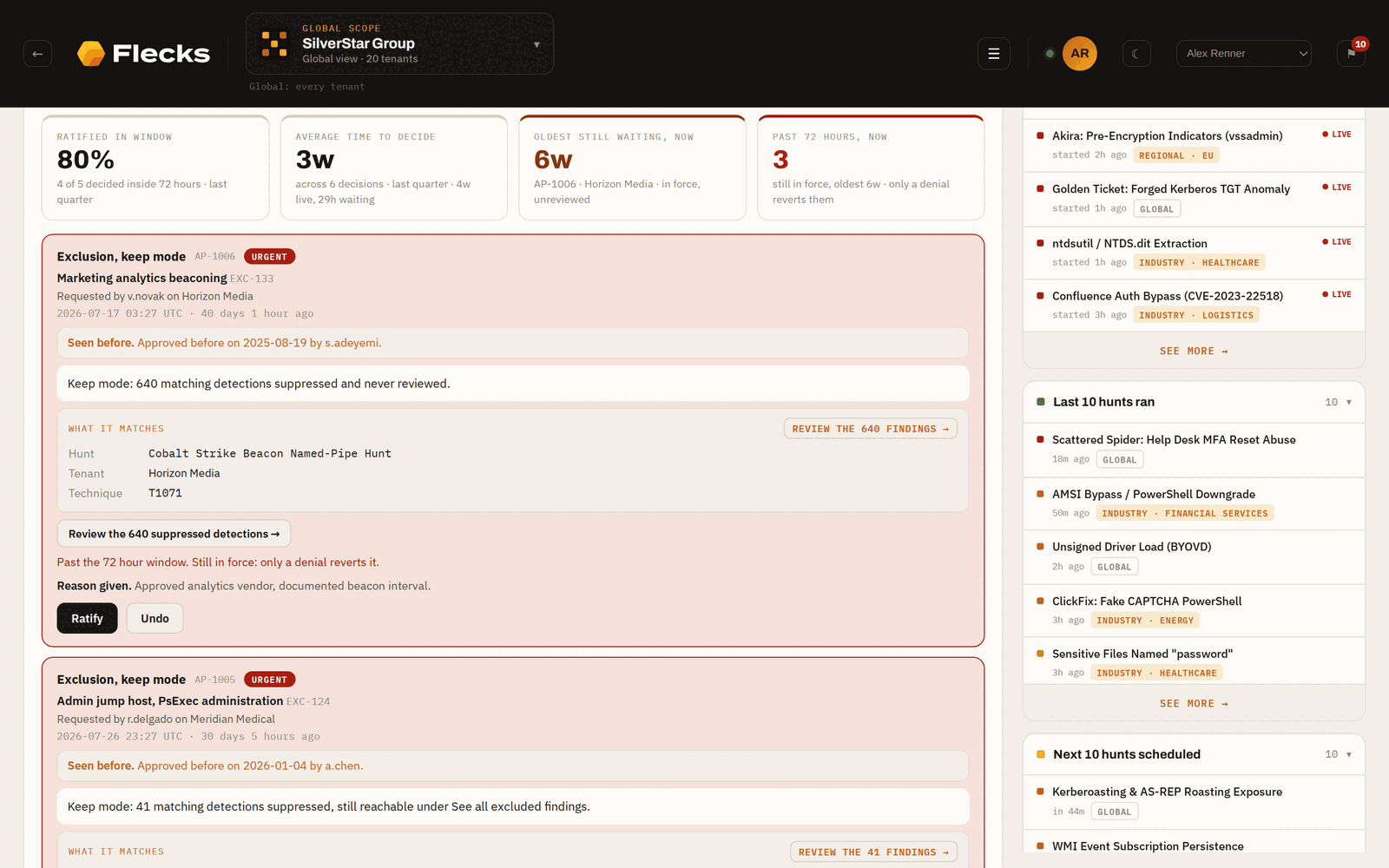 Flecks compliance view showing attestation dates and renewal tracking